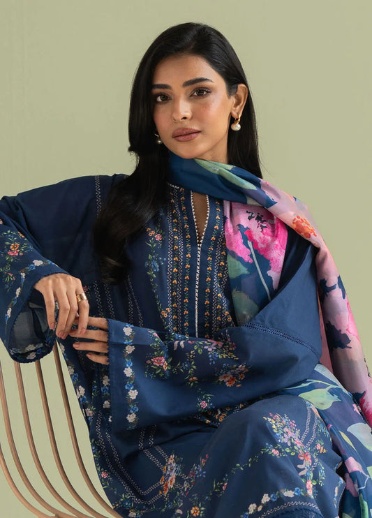 Zarashahjahan-Unstitch 3Pc | Premium Luxury Lawn | Summer Season | Lovely Navy Blue