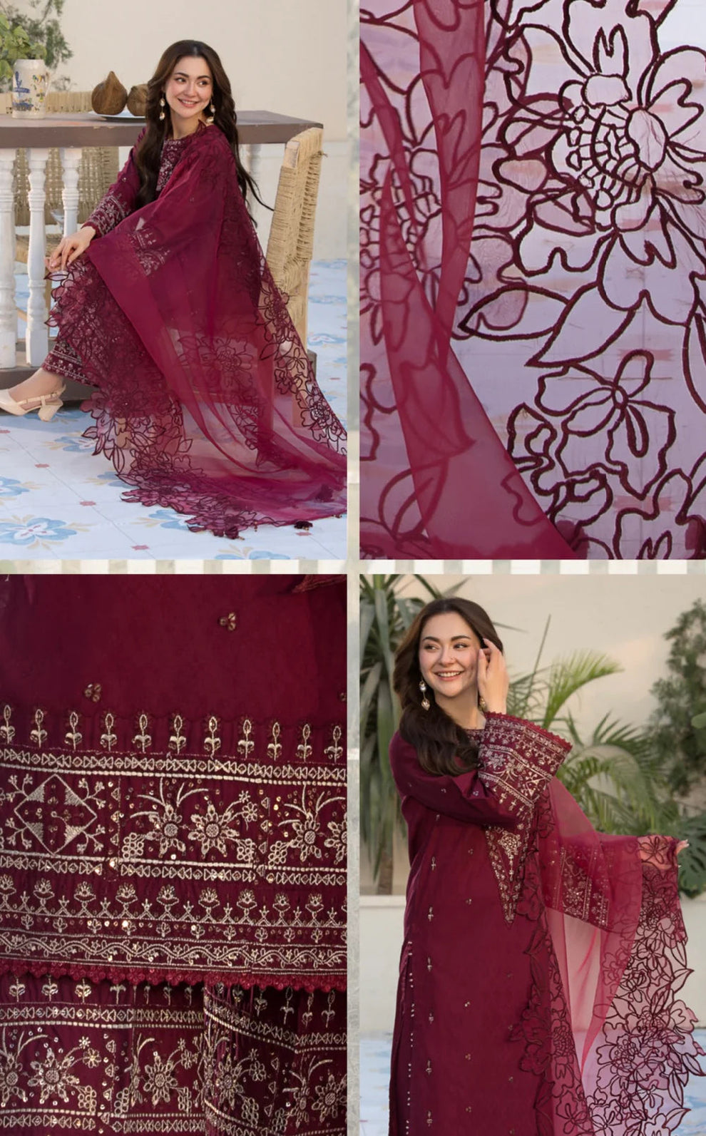 Allys - 3Pc Embroidered Lawn Dress With Organza Embroidered Dupatta
