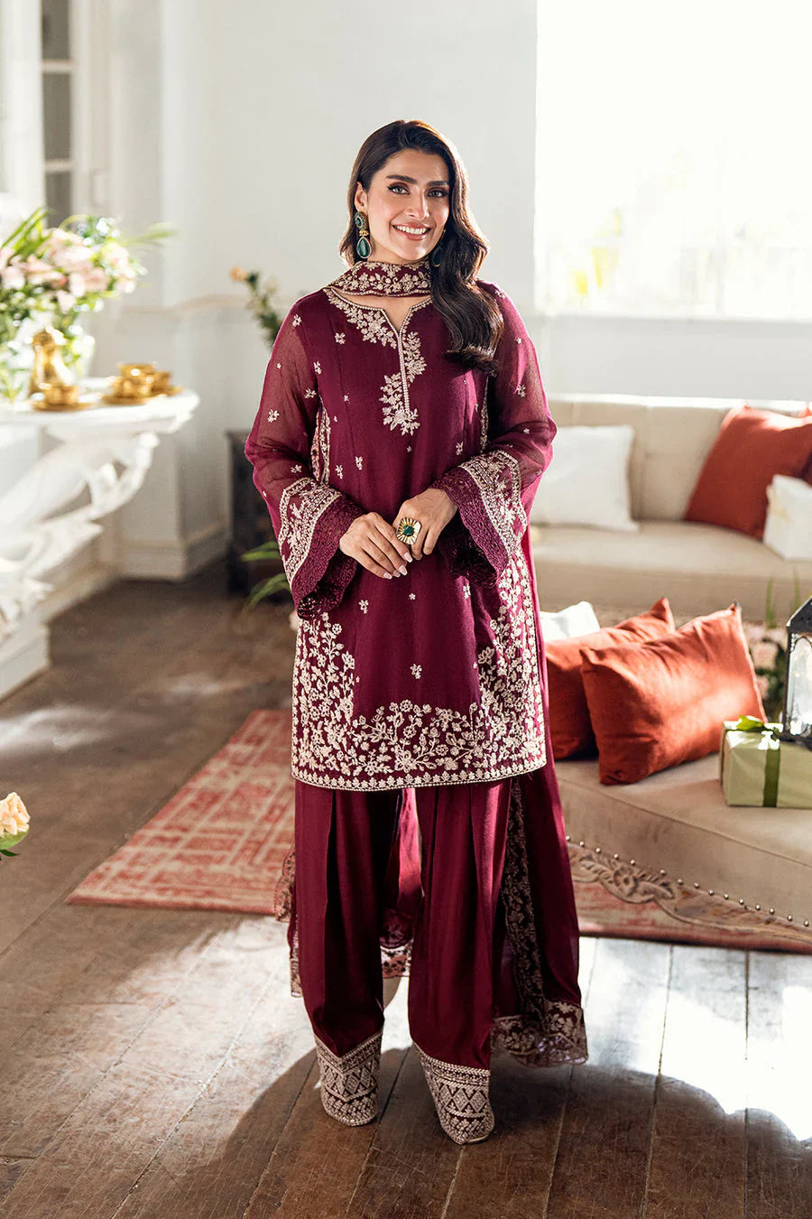 Azure - 3pc unstitched Lawn Emb with Emb Dupatta
