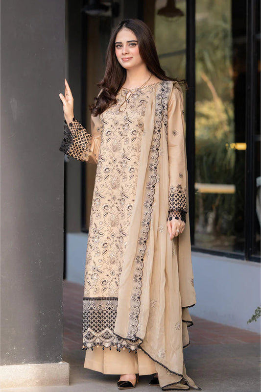 Baroque - 3pc Unstitched Lawn Fabric With Chiffon Dupata