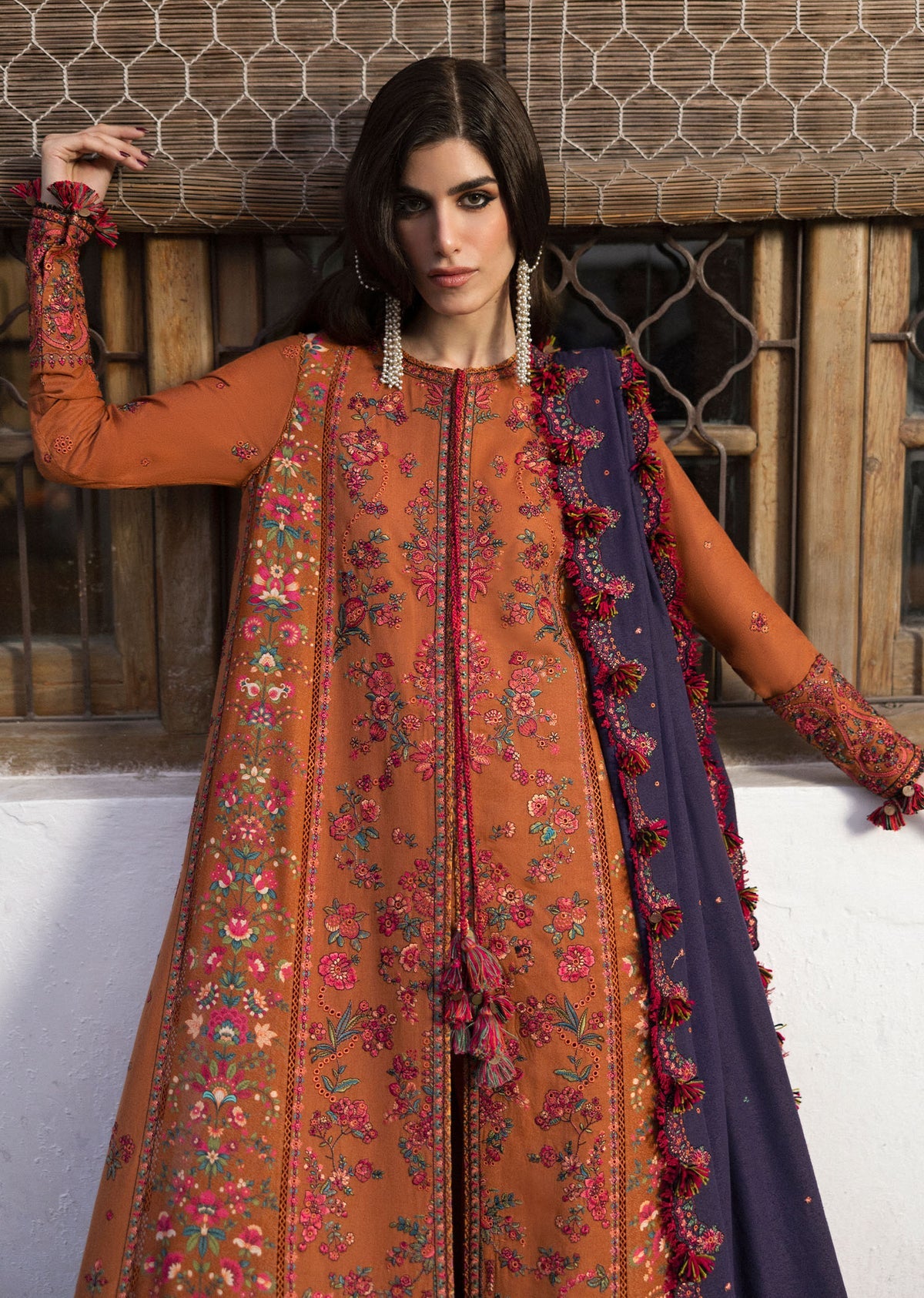 Kamal By Hussain Rehar - Unstitch 3Pc | Premium Luxury Lawn | Summer Season | Attractive Rust Orange