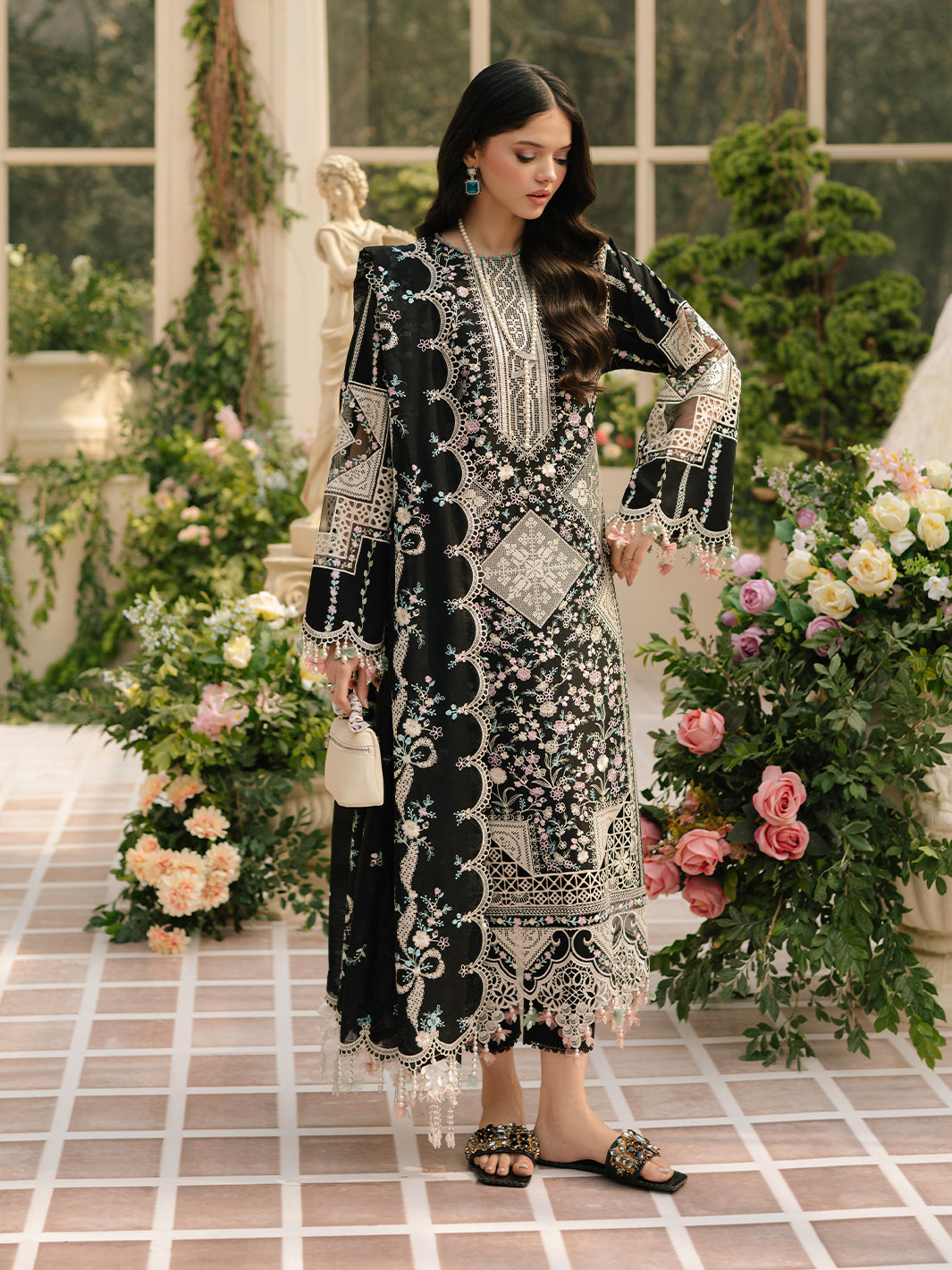 Bin İlyas - 3Pc Unstitch Dress | Luxury Lawn | Fully Embroidery 3Pc | Black Dress