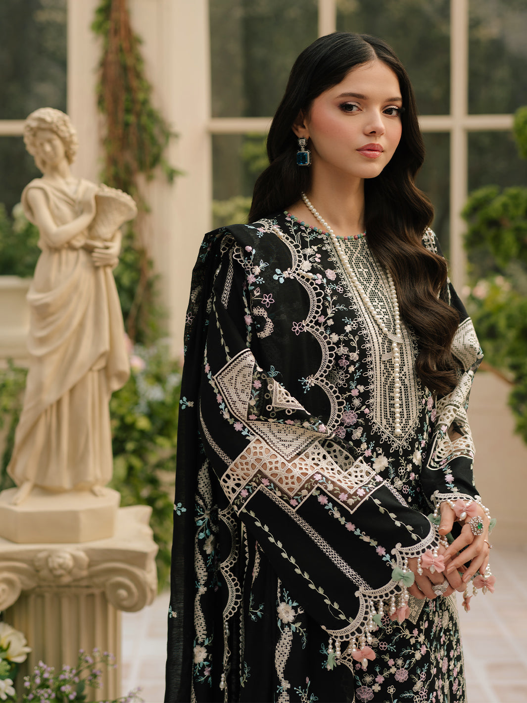 Bin İlyas - 3Pc Unstitch Dress | Luxury Lawn | Fully Embroidery 3Pc | Black Dress