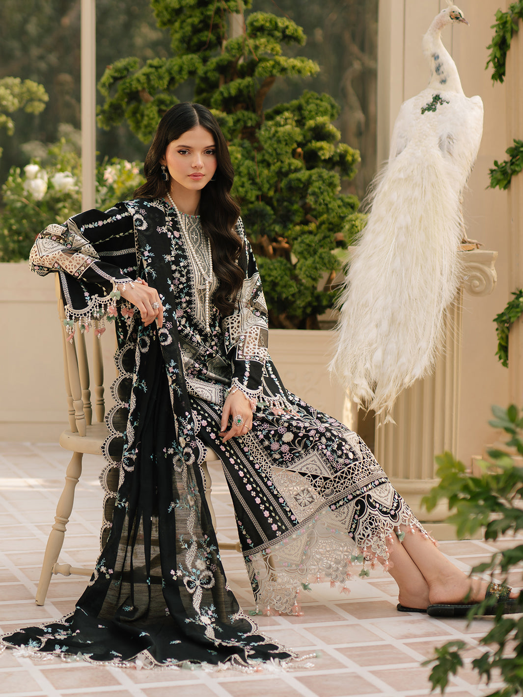 Bin İlyas - 3Pc Unstitch Dress | Luxury Lawn | Fully Embroidery 3Pc | Black Dress