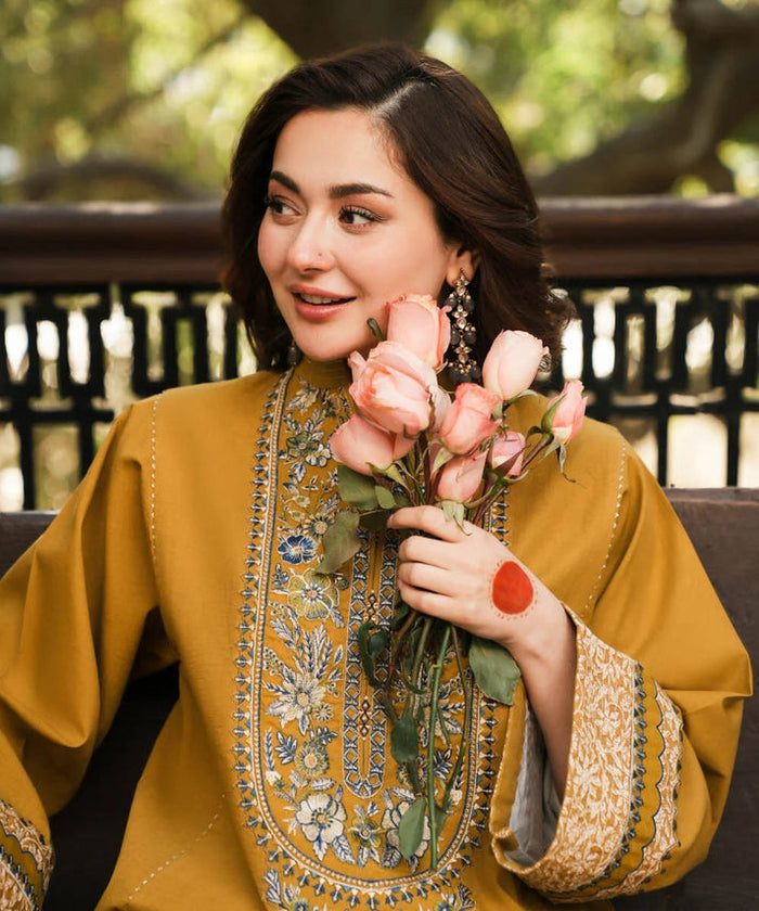Sapphire-Formal Unstitch 3Pc | Luxury Lawn | Embroidered Work | Mustard