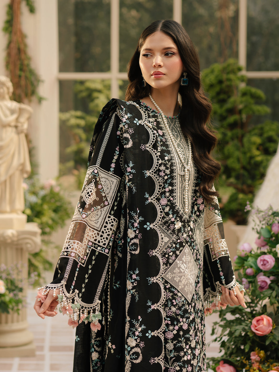 Bin İlyas - 3Pc Unstitch Dress | Luxury Lawn | Fully Embroidery 3Pc | Black Dress