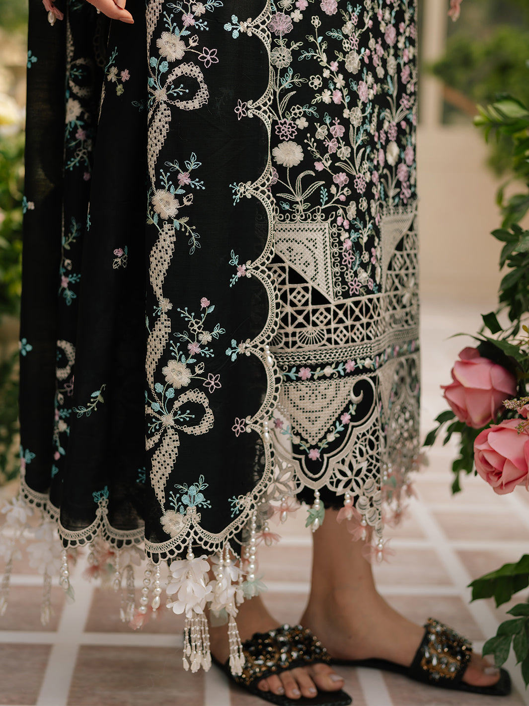Bin İlyas - 3Pc Unstitch Dress | Luxury Lawn | Fully Embroidery 3Pc | Black Dress