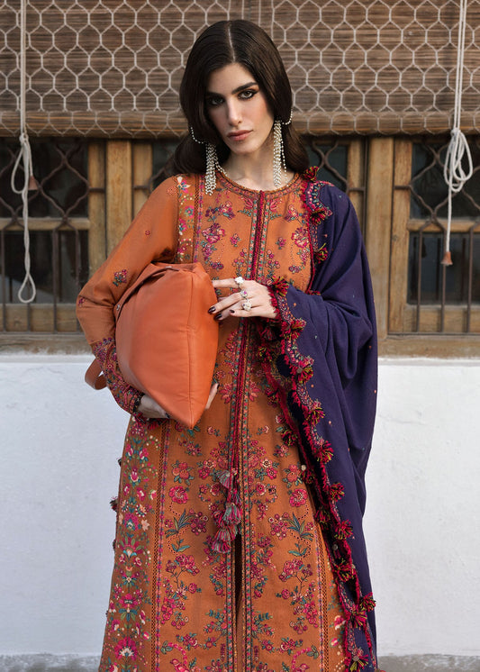 Kamal By Hussain Rehar - Unstitch 3Pc | Premium Luxury Lawn | Summer Season | Attractive Rust Orange
