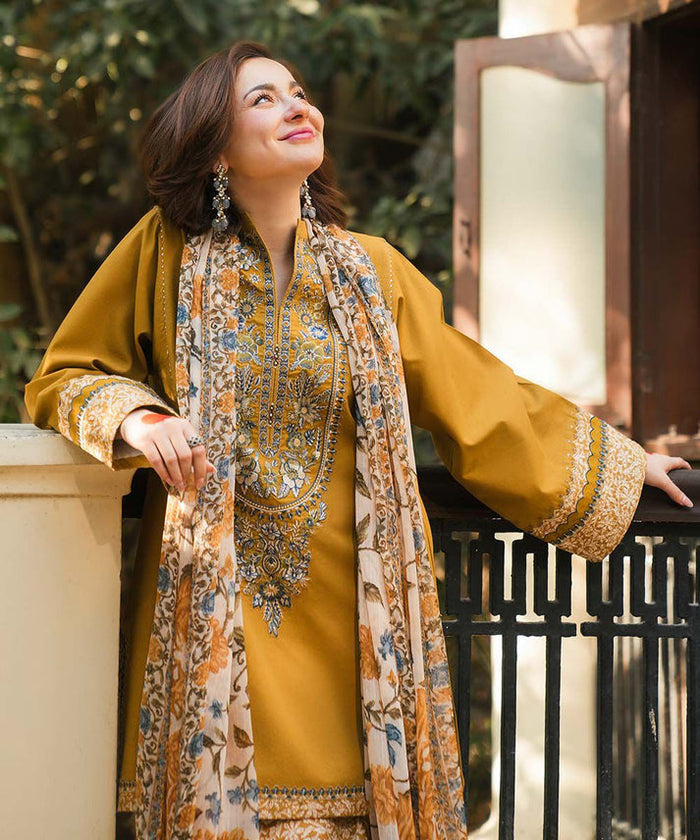 Sapphire-Formal Unstitch 3Pc | Luxury Lawn | Embroidered Work | Mustard