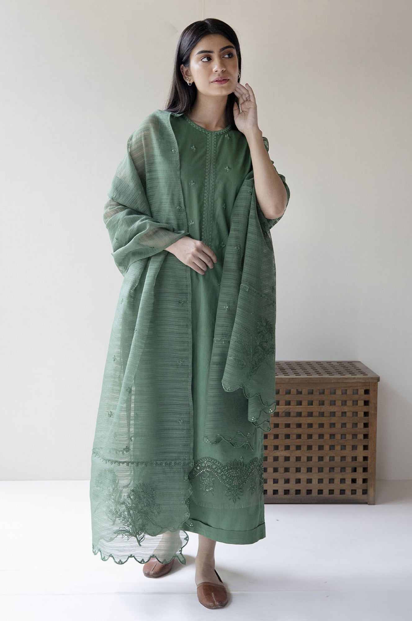 Dyot - 3PC Lawn Embroidered Shirt With Organza Embroidered Dupatta