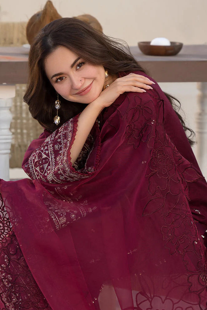 Allys - 3Pc Embroidered Lawn Dress With Organza Embroidered Dupatta