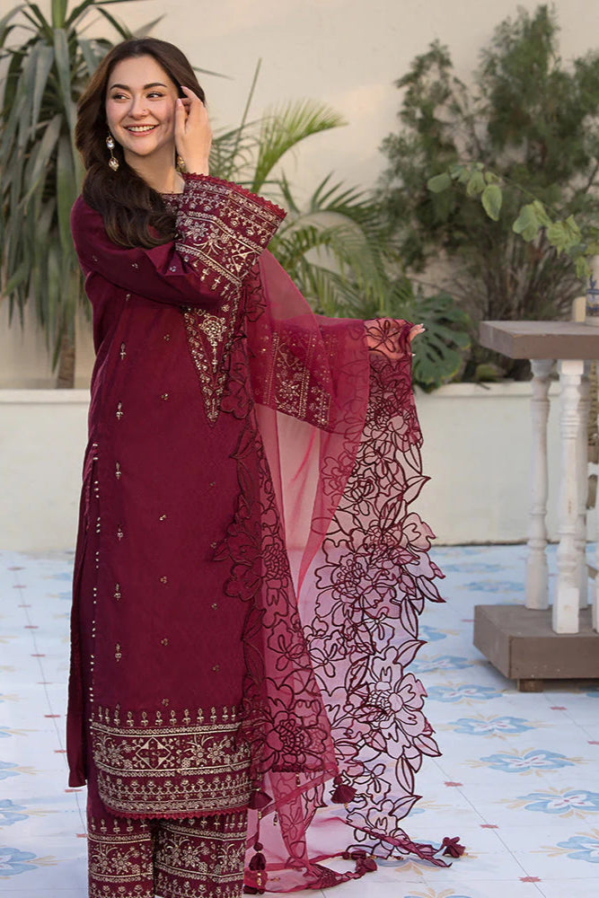 Allys - 3Pc Embroidered Lawn Dress With Organza Embroidered Dupatta