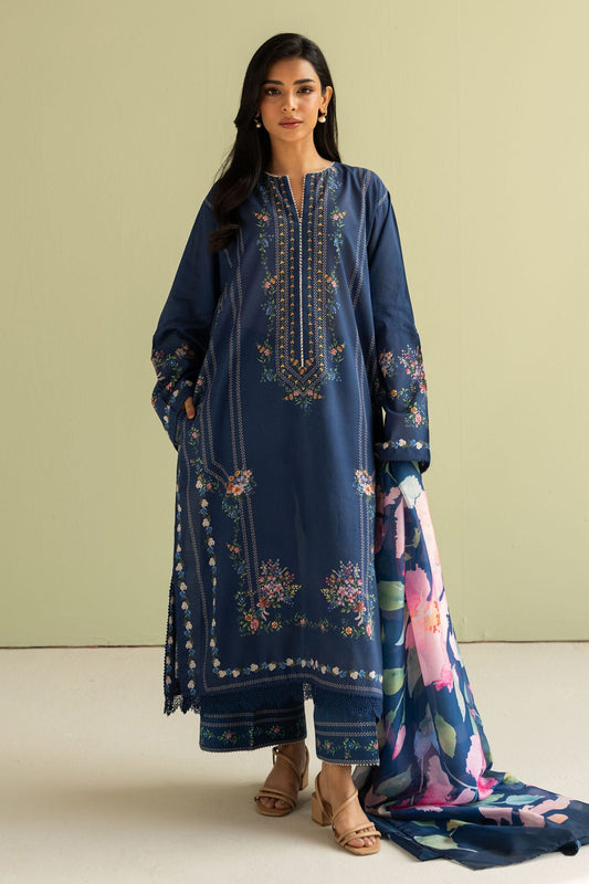 Zarashahjahan-Unstitch 3Pc | Premium Luxury Lawn | Summer Season | Lovely Navy Blue