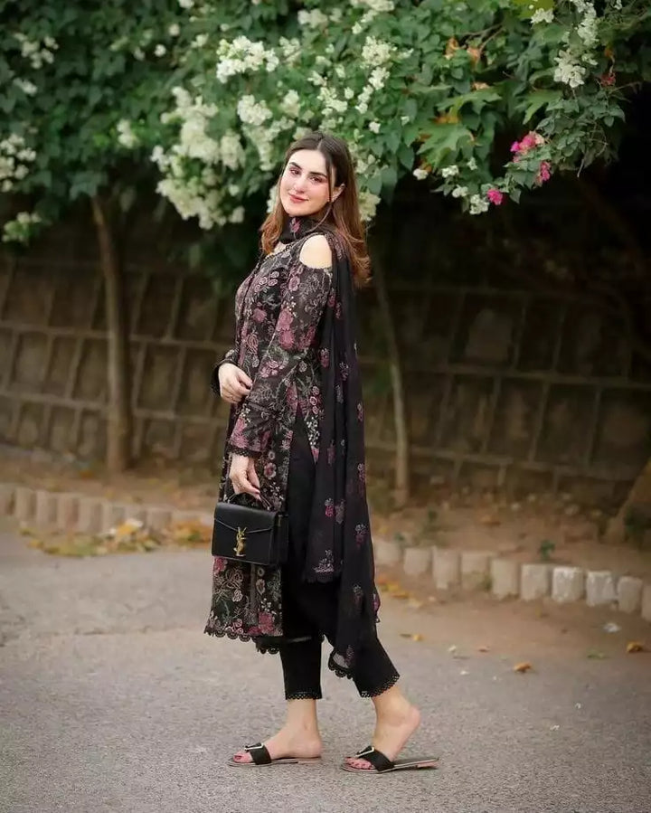 Bareeze - 3pc Unstitched Lawn Embroidered Black Dress
