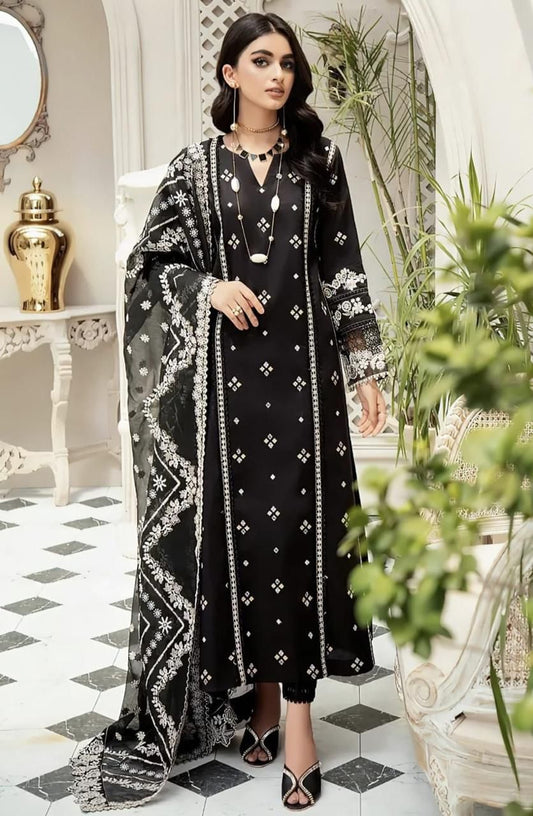 3pc Bareeze Black Embroidered with Embroidered Dupata