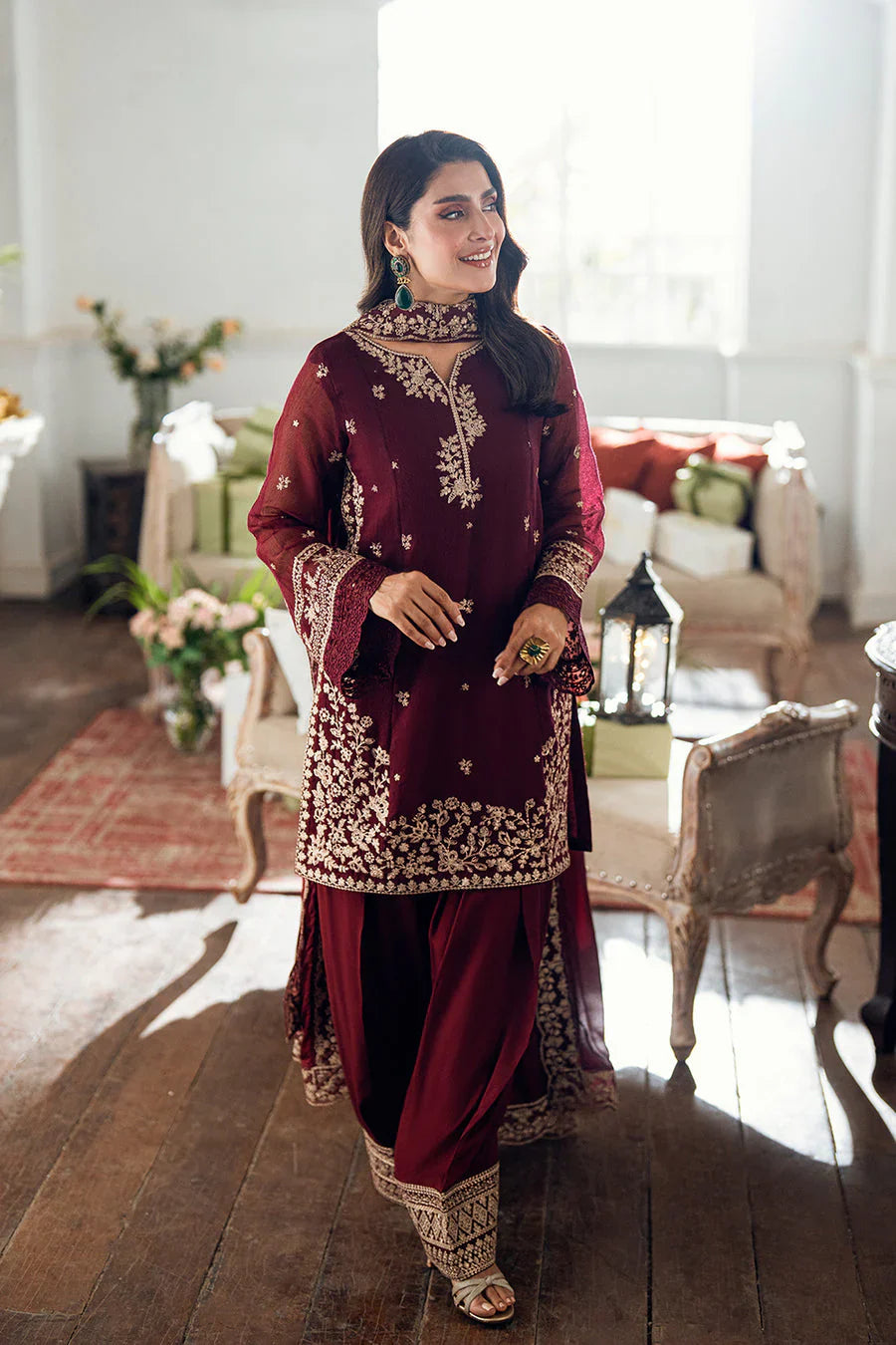 Azure - 3pc unstitched Lawn Emb with Emb Dupatta