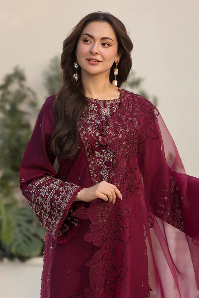 Allys - 3Pc Embroidered Lawn Dress With Organza Embroidered Dupatta