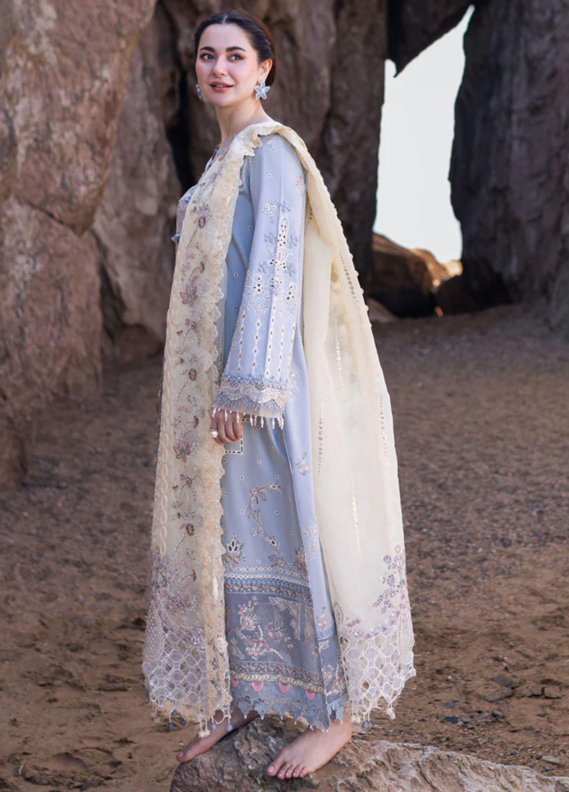 Sahil Kinare by Qalamkar Embroidered Lawn Suits Unstitched 3 Piece Firuze - Summer Season