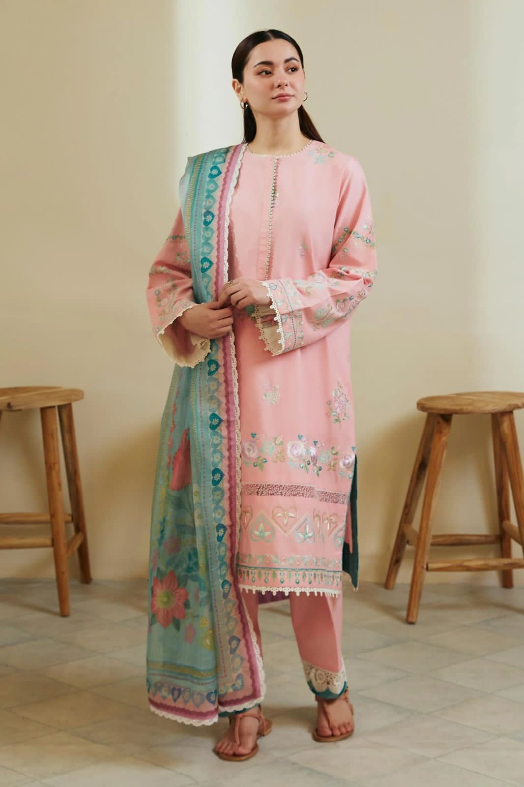Coco By Zara Shahjahan - Luxury Lawn Embroidered Unstitched 3 Piece - Pink Blush