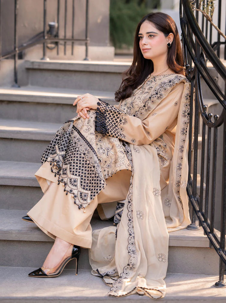 Baroque - 3pc Unstitched Lawn Fabric With Chiffon Dupata