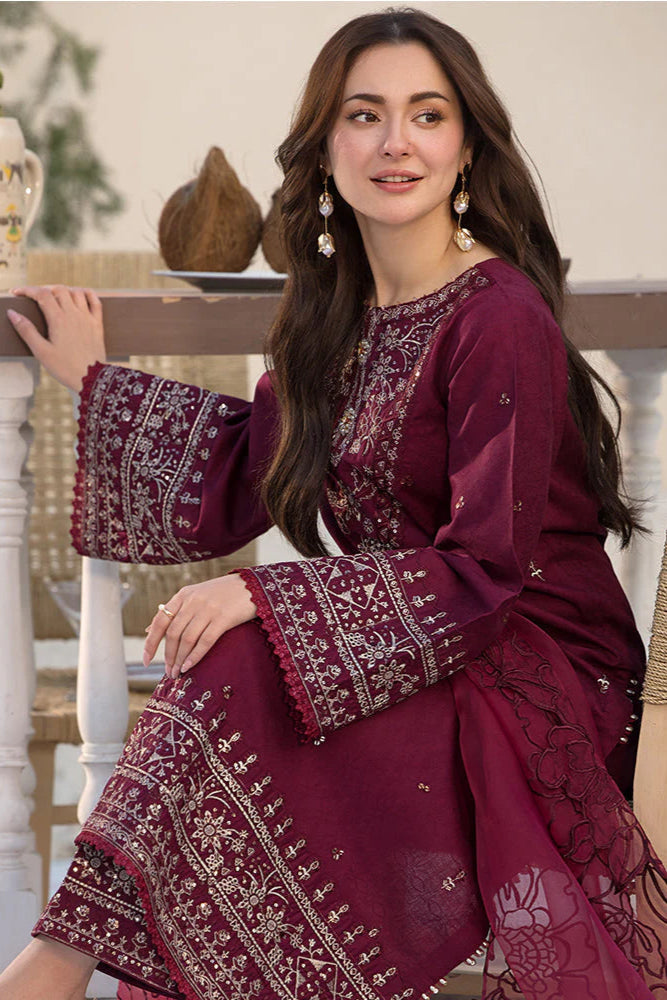 Allys - 3Pc Embroidered Lawn Dress With Organza Embroidered Dupatta