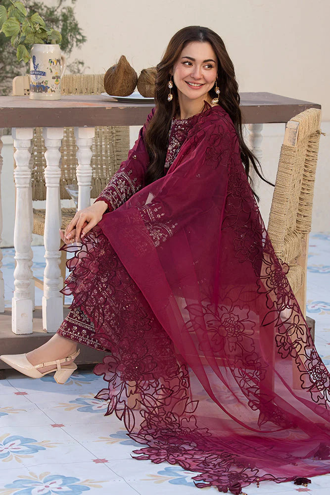 Allys - 3Pc Embroidered Lawn Dress With Organza Embroidered Dupatta