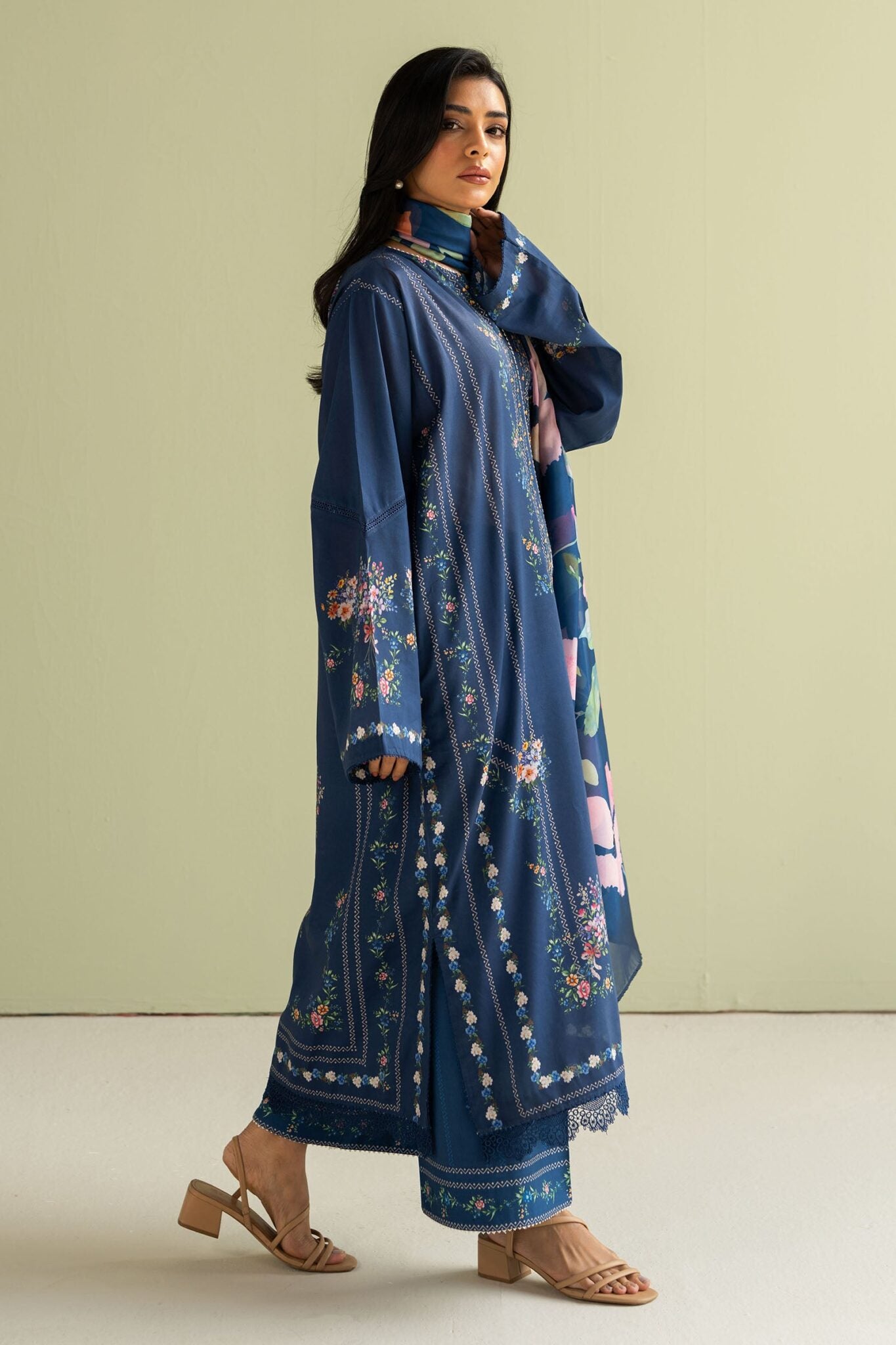 Zarashahjahan-Unstitch 3Pc | Premium Luxury Lawn | Summer Season | Lovely Navy Blue