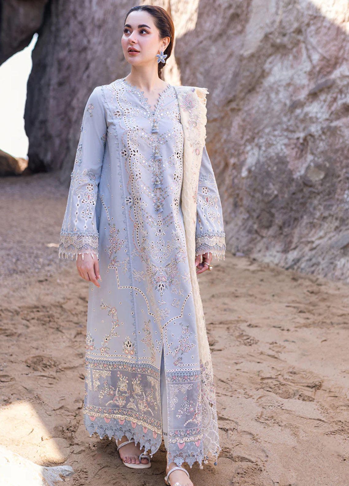 Sahil Kinare by Qalamkar Embroidered Lawn Suits Unstitched 3 Piece Firuze - Summer Season