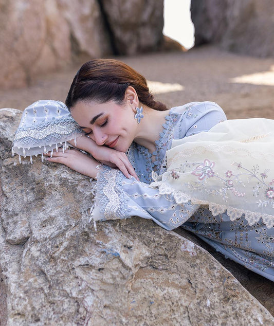 Sahil Kinare by Qalamkar Embroidered Lawn Suits Unstitched 3 Piece Firuze - Summer Season