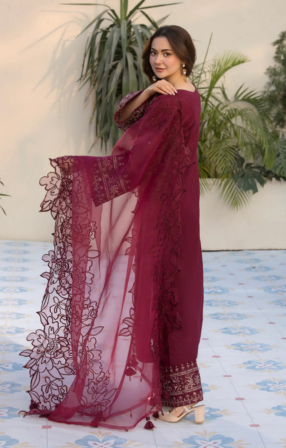 Allys - 3Pc Embroidered Lawn Dress With Organza Embroidered Dupatta