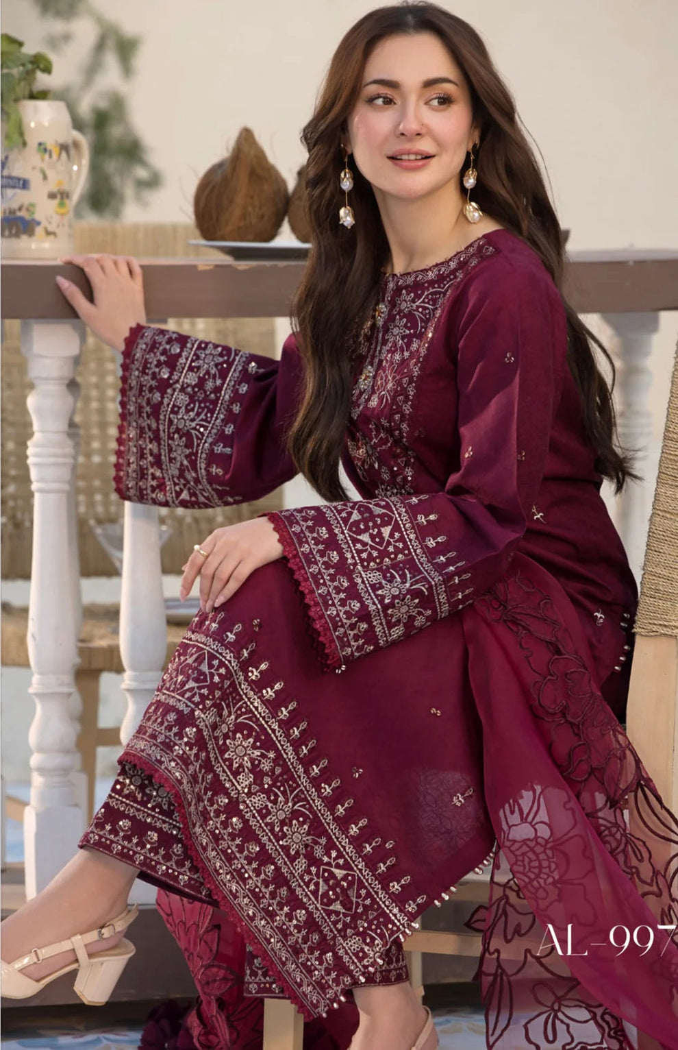 Allys - 3Pc Embroidered Lawn Dress With Organza Embroidered Dupatta