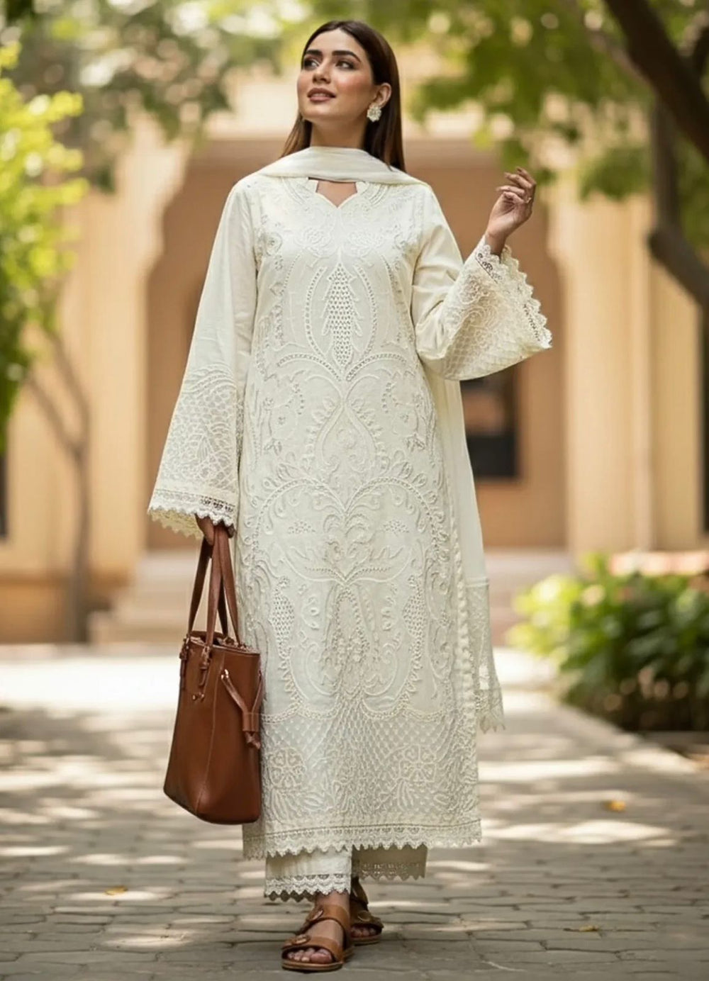 Shanzay - 3Pc Lawn Chiken Kari Embroidered Shirt with Embroidered Dupatta